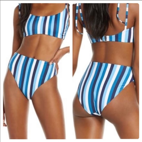 New! Chelsea28 Stripe High Waisted Bikini Bottoms - Picture 2 of 11